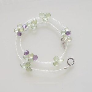 Handmade 🌿 Genuine Prehnite and Amethyst Necklace, 925 Sterling Silver